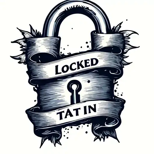 An American Traditional Padlock W A Banner That Says Locked In