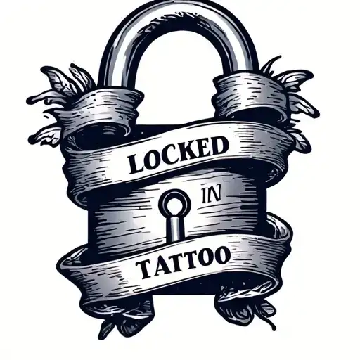 An American Traditional Padlock W A Banner That Says Locked In