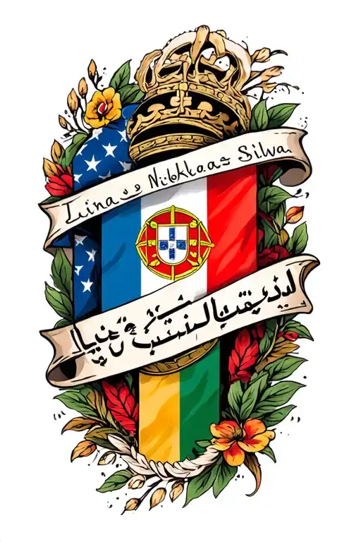 Lina And Nikolas Silva Written In Arabic With Portuguese Flag Inside The Letters
