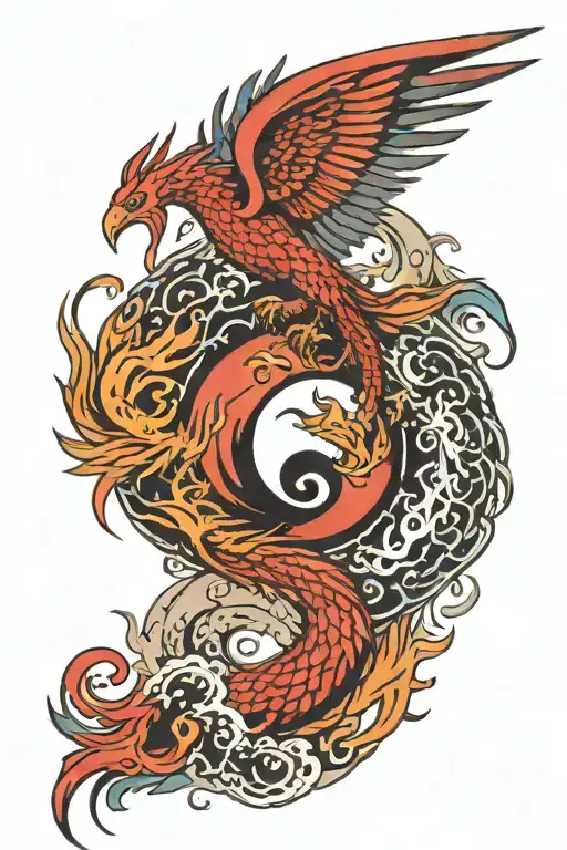 Combining A Phoenix And Dragon Into A Yin-yang Design