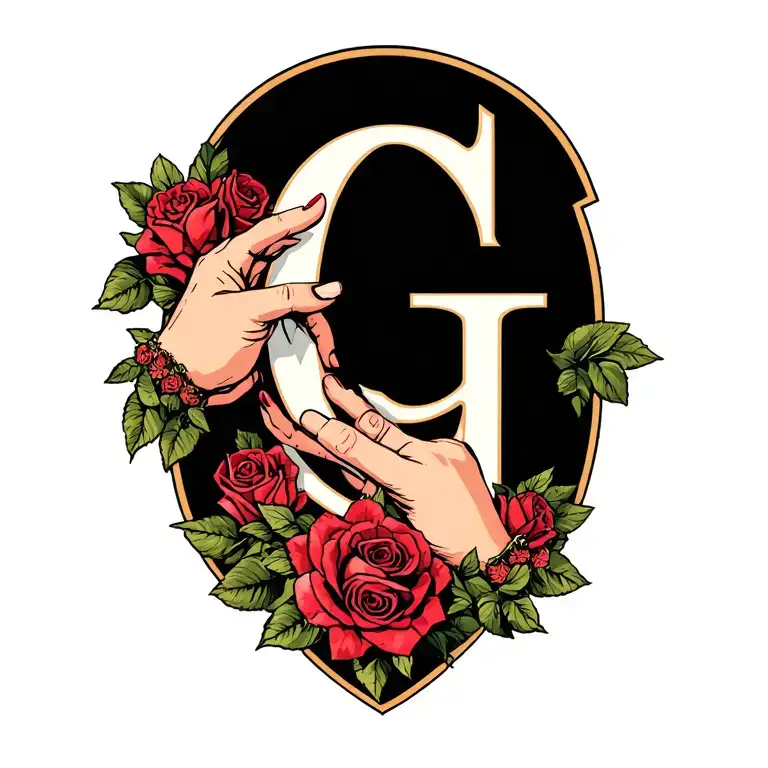 Hands With Roseary Letter G