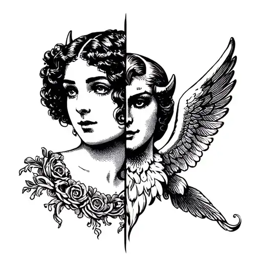 Woman Face Half Angel And Half Devil