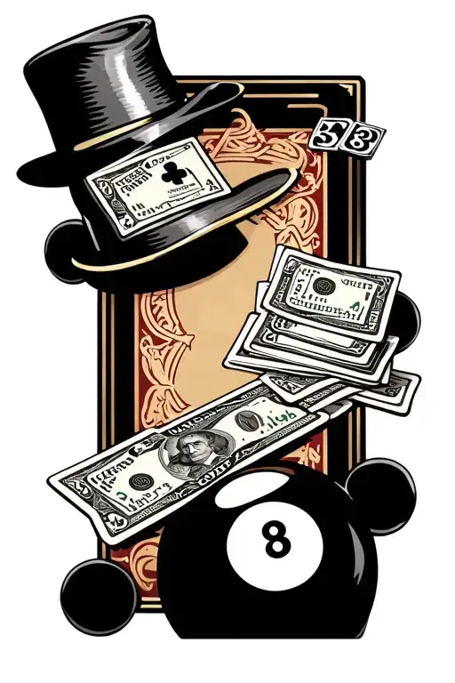 Blackjack Table With An 8Ball And Money