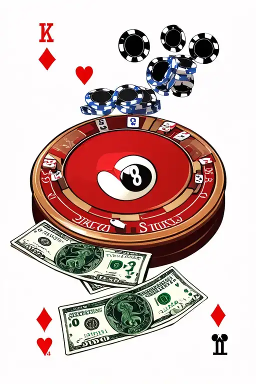 Blackjack Table With An 8Ball And Money In Modern Style