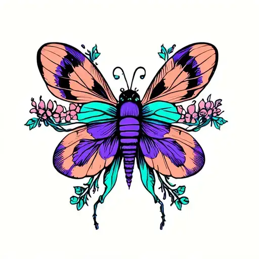 Purple Teal And Peach Butter Fly