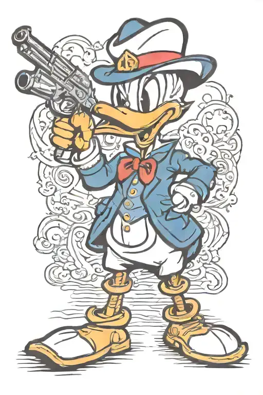 Donald Duck With A Gun Pointed At The Viewer