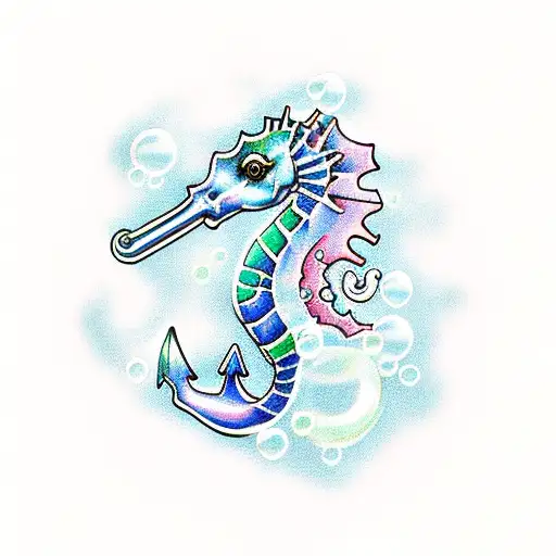 Seahorse With Bubbles And Anchor