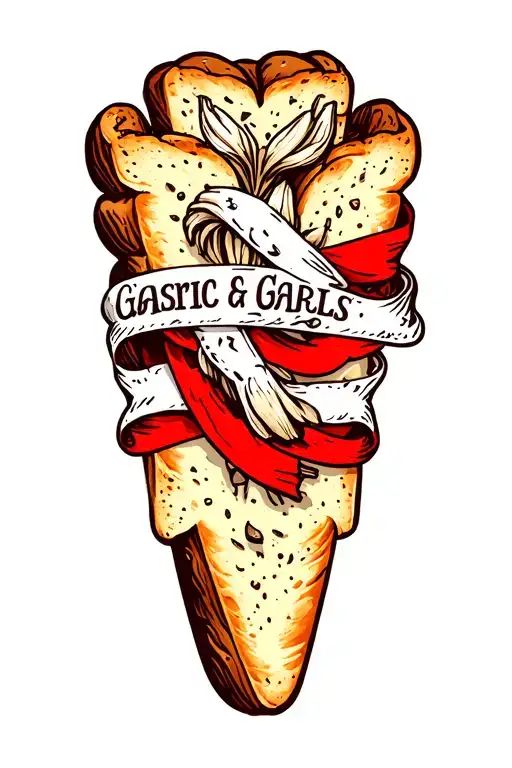 Garlic Bread With Text On Ribbon