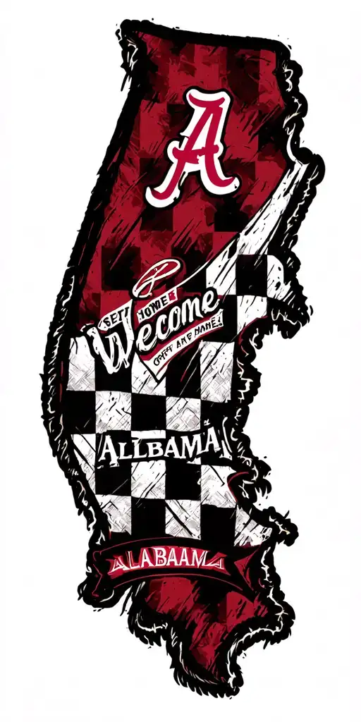 Sweet Home Alabama Welcome Sign And Alabama Crimson Tide Logo With Black And White Check