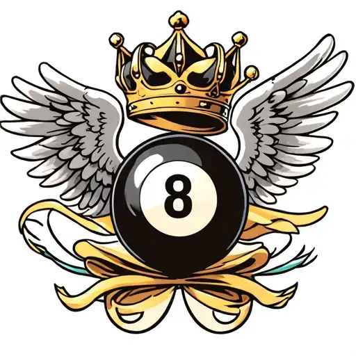 Billiard 8 Ball With A Golden Crown And Two Wings Behind
