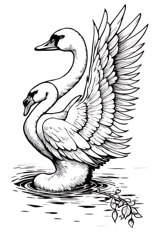 A Swan With Its Wing In A Long Design For Tattoo Inside Arm