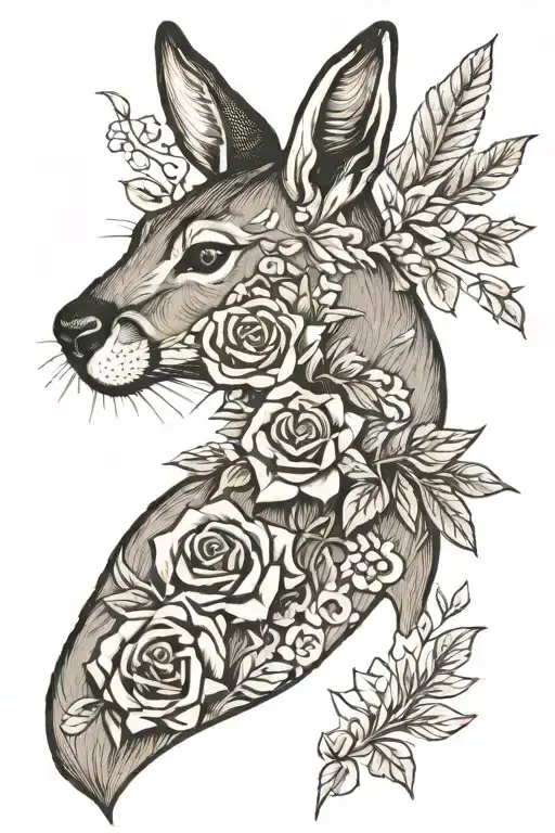 Kangaroo And Lancaster Rose Surrounded