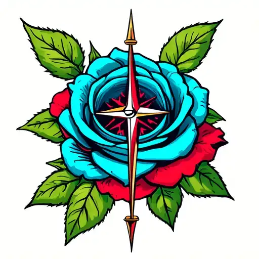 Old School Rose With Compass