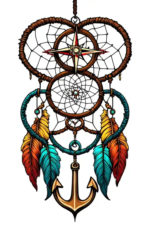Dreamcatcher W Compass And Infinity And Anchor Intertwined