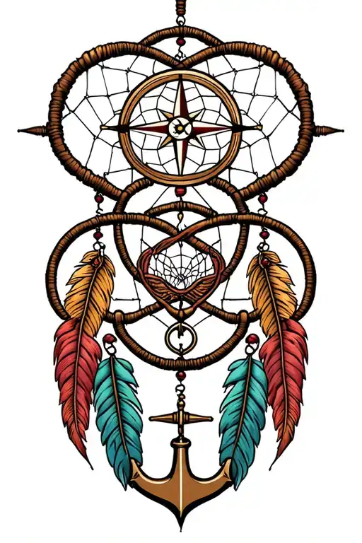 Dreamcatcher W Compass And Infinity And Anchor Intertwined