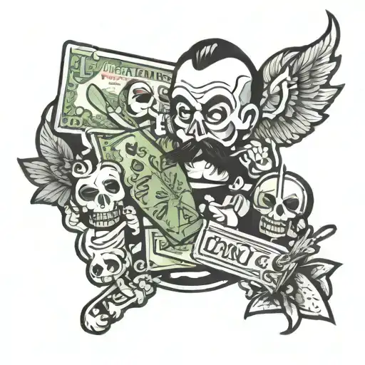 Tatto With Cartoon Characters With Money And Drugs