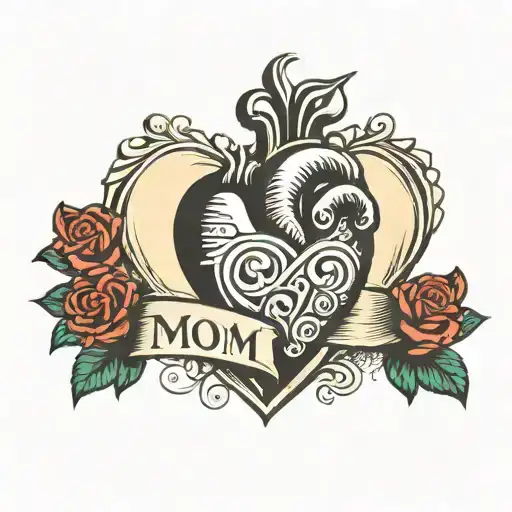 American Traditional Style Heart With Mom Across The Heart