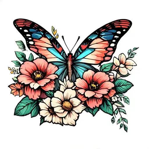 Flowers Butterfly Dinosaur