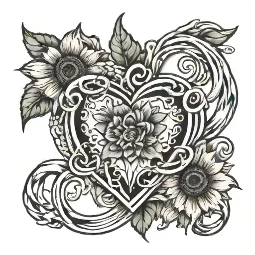 Infinity Heart Sign With Sunflower Intertwined