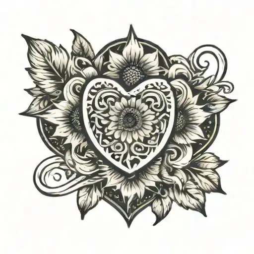 Infinity Heart Sign With Sunflower Blooming