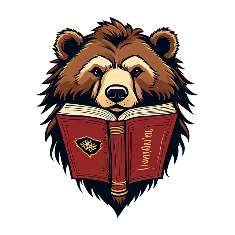 Bear Head Profile Holding A Book