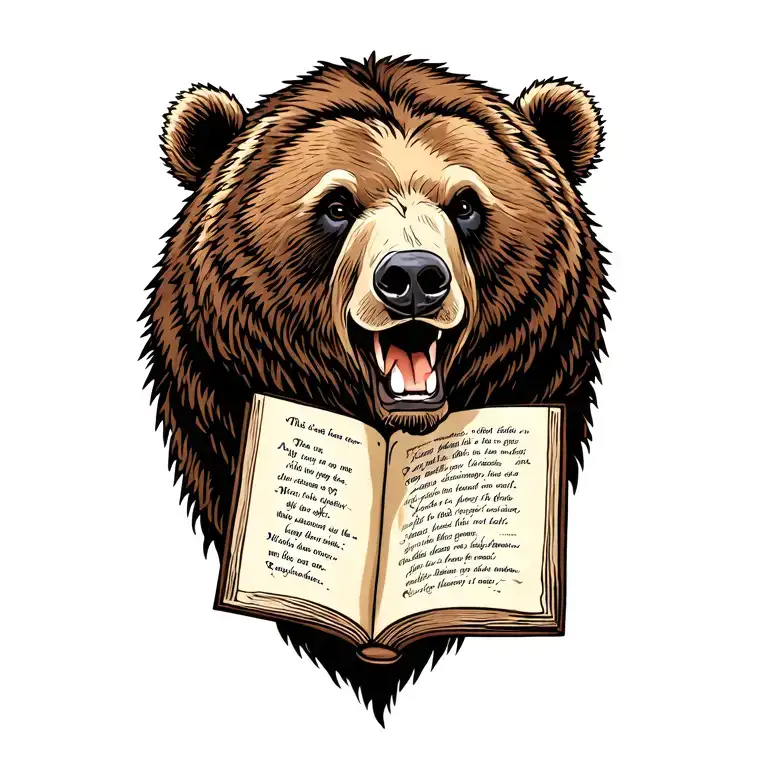 Bear Head Profile Holding A Book Bible Verse
