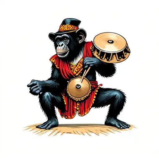 Chimpanzee In Circus Outfit Playing Cymbal In Oldschool Classic Artificial Style