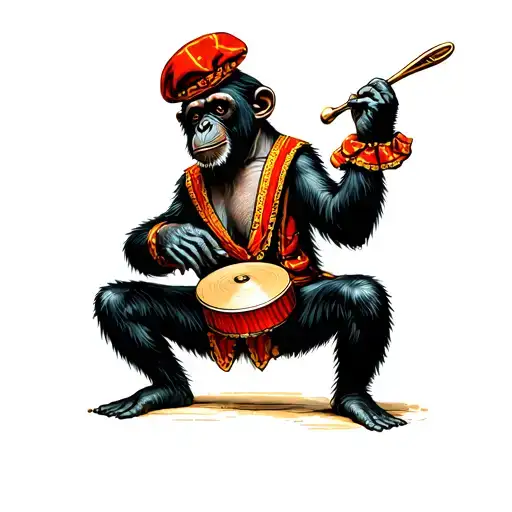 Chimpanzee In Circus Outfit Playing Cymbal In Oldschool
