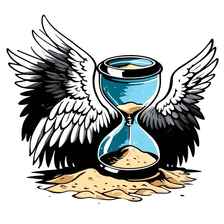 Wings And Hour Glass With Sand