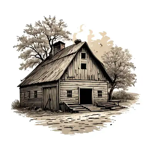 Bank Barn Surrounded By Maple Trees