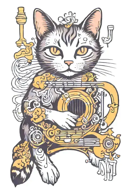 Cat Surrounded My Music Notes