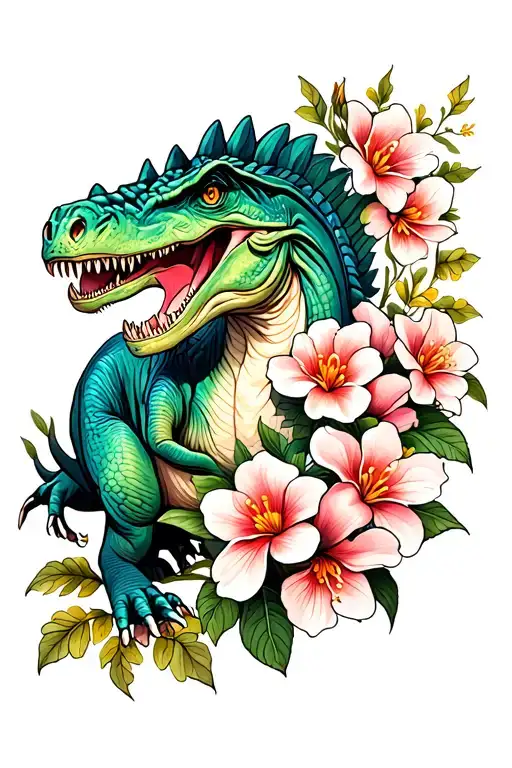 Mosesaur And Wilted Jasmine Flowers Surrounding
