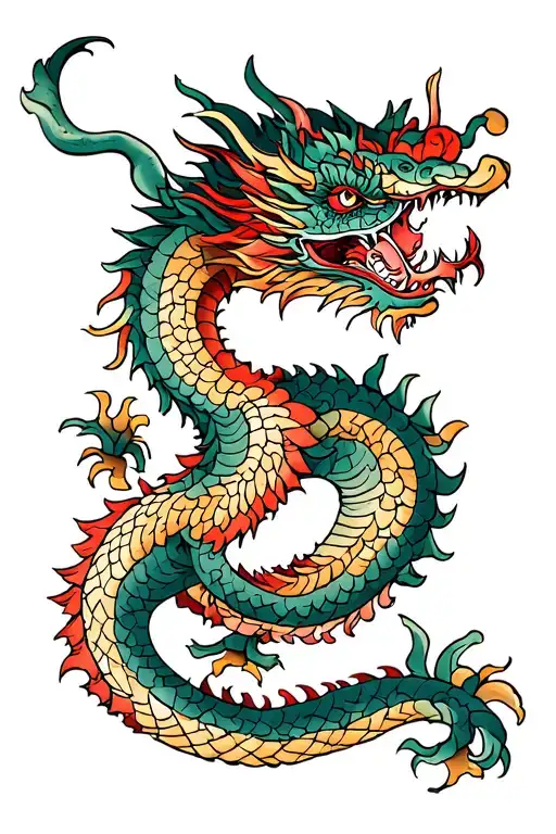 Chinese Dragon And Eastern Europe Block Of Flats Behind Of It