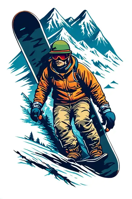 Mountains And Snowboard