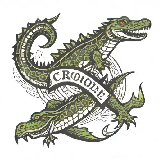 Crocodile And Anchor Connected Inscription