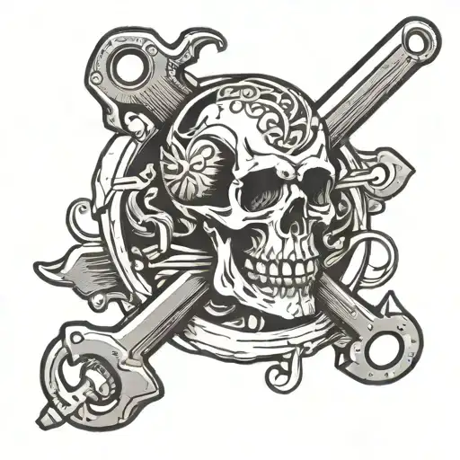 Skull With Wrench Saying Damned If I Do Damned If I Don't