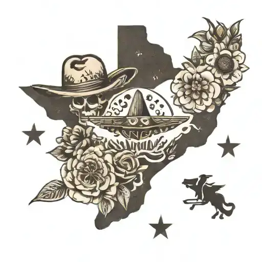 Mexico And Texas Unique Symbols Minimalist Tattoo Design
