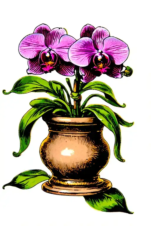 Orchid In Decorative Pot In Color
