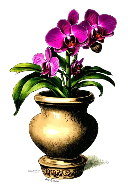 Tall Orchid In Decorative Pot In Color