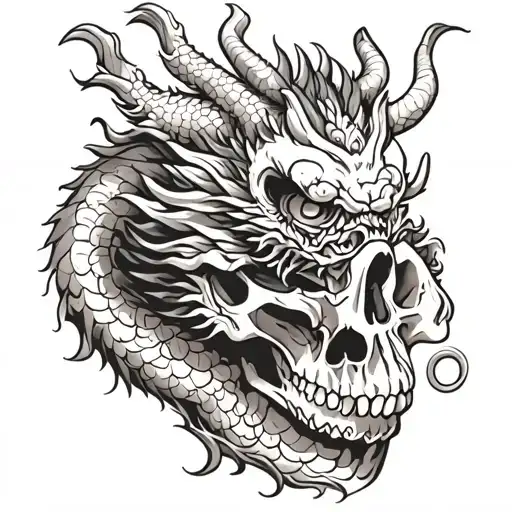 Chinese Dragon Sitting On A Skull