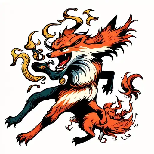 Demon Fox Fighting A Hell Hound