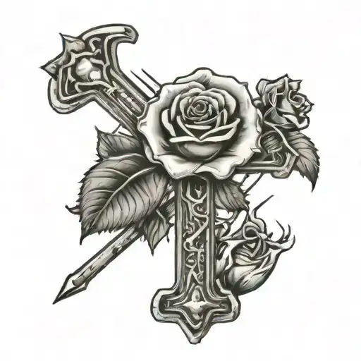 A Cross Made Of Welding Tools With A Rose Growing From The Center