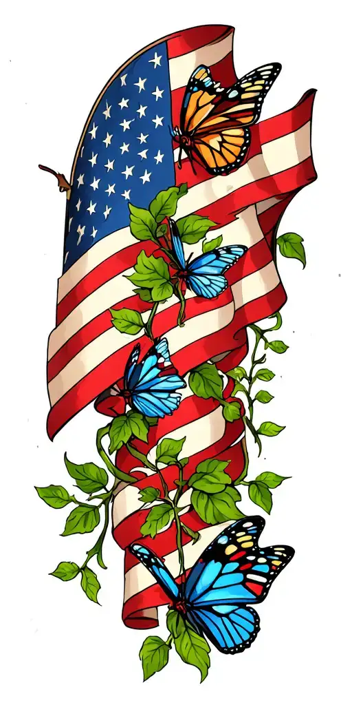 Flag And Butterfly And Vines Wrapped