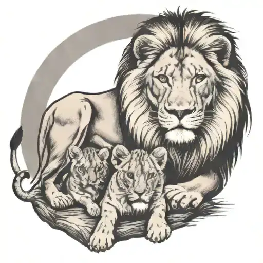 Lion And Cub Staring With Lioness