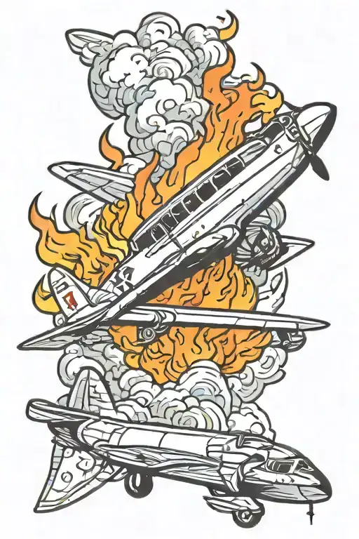 A Traditional Tattoo Of Plane On Fire Going Down