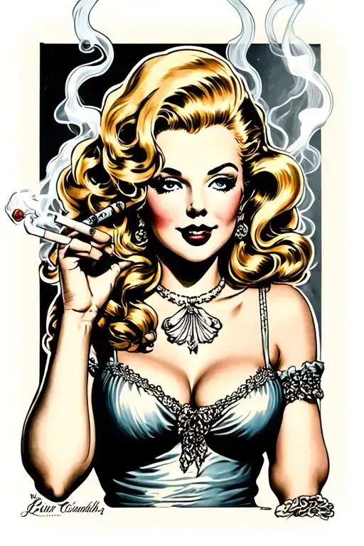 Blonde Pin Up Girl Smoking A Joint