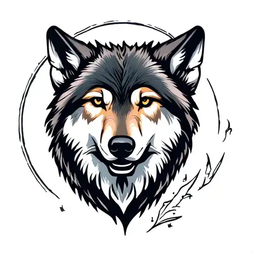 Wolf Head Facing Front With Halfmoon Background