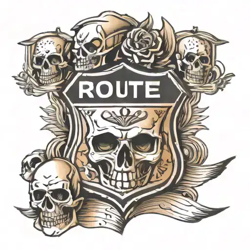 Route 66 Sign With 4 Skulls Surrounded