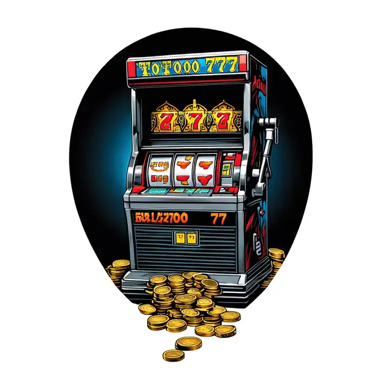 Slot Machine Sitting On A Pile Of Coins 777