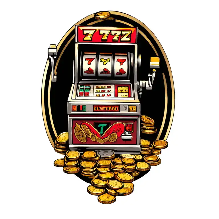 Slot Machine Sitting On A Pile Of Coins 777